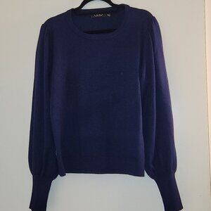 Lauren by Ralph Lauren Navy Sweater with Puffed Sleeves